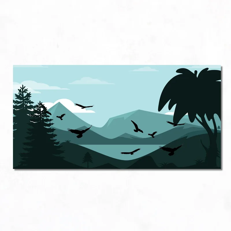 Berglandschaft mit schwebenden Adlern drucken auf leinwand