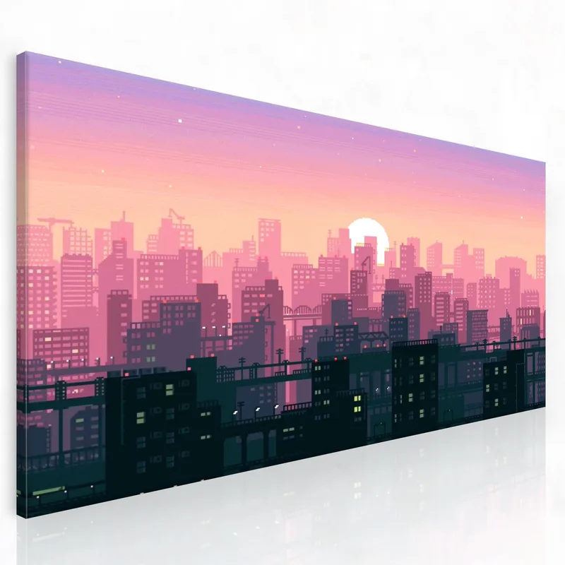Kunstdruck städtische sonnenuntergangs-skyline