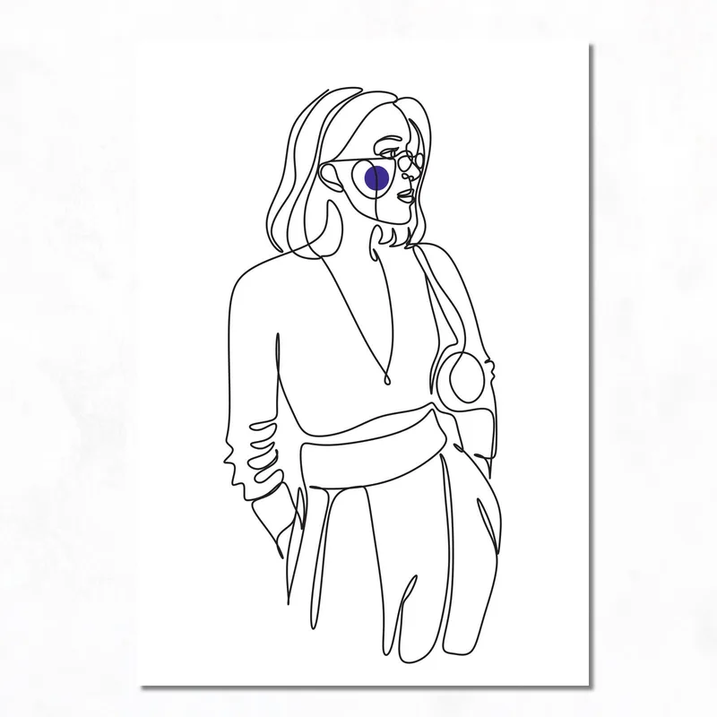 Impresion en lienzo arte lineal de mujer con gafas