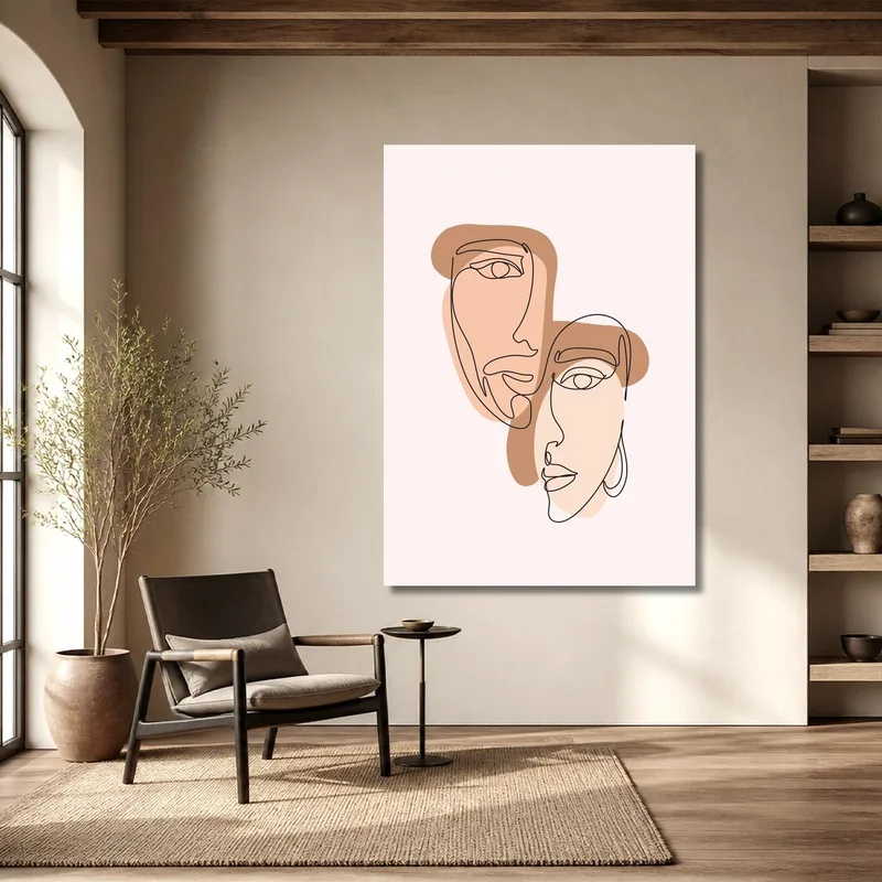 Lienzo artistico caras de líneas abstractas
