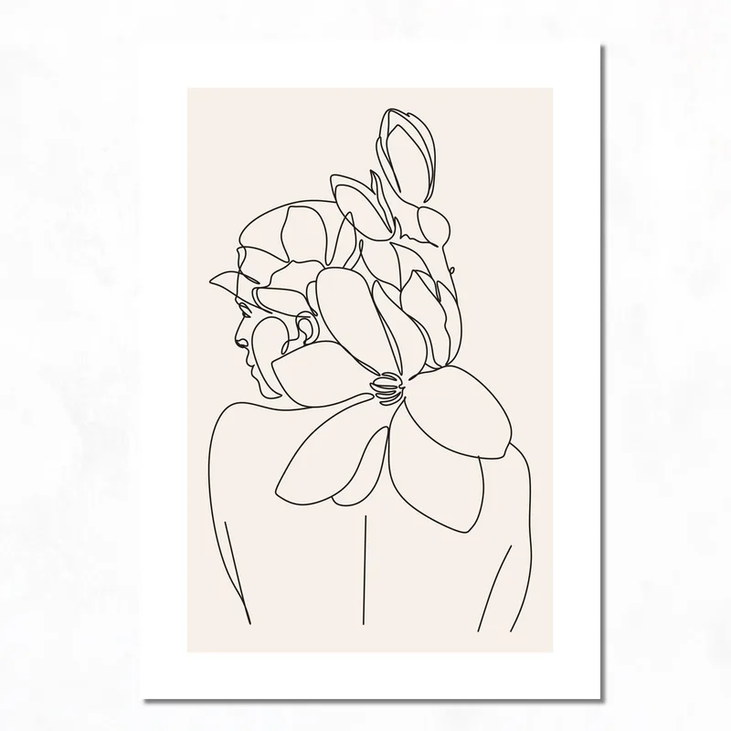 Quadro moderno donna con capelli floreali