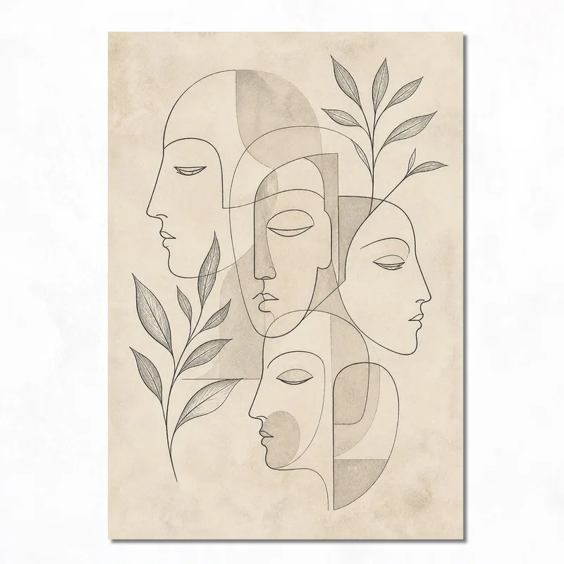 Abstract Faces with Leaves canvas print