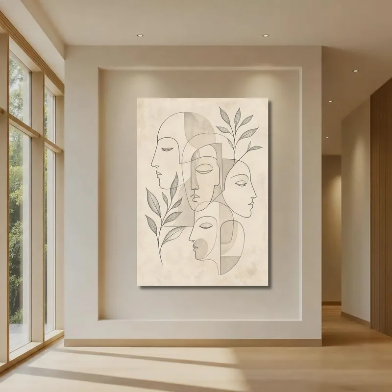 Abstract Faces with Leaves canvas print