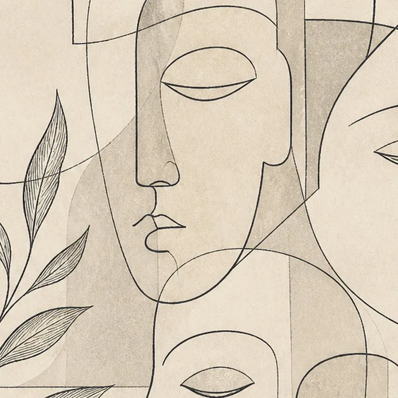 Abstract Faces with Leaves canvas print