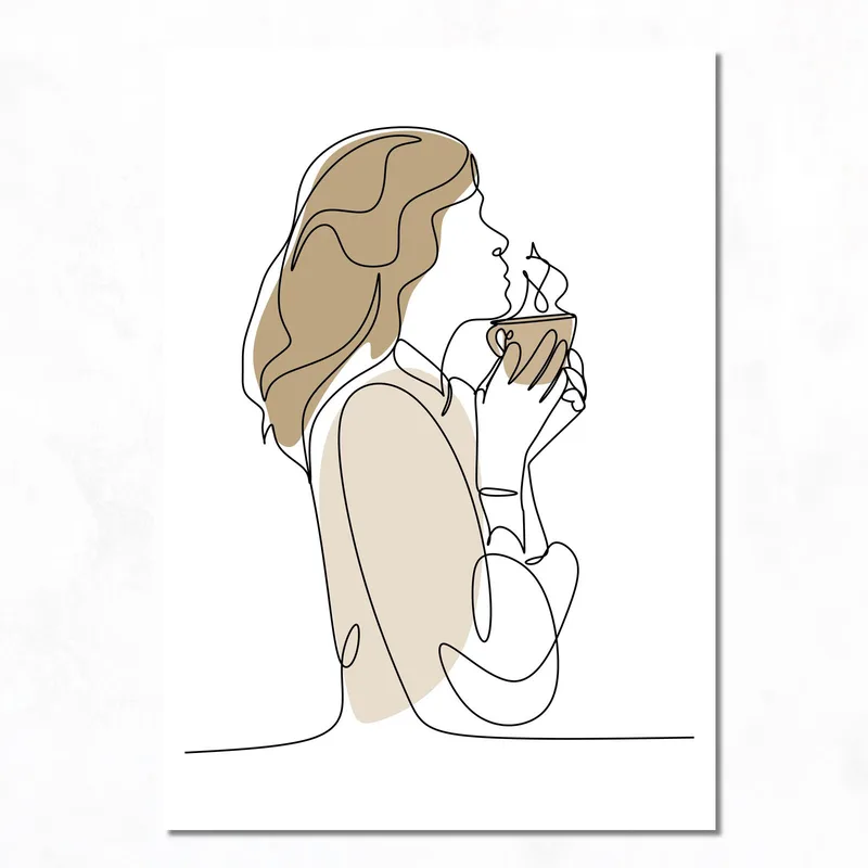 Quadro moderno donna minimalista con caffè