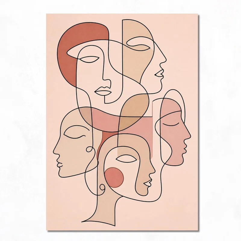 Canvas print abstract faces line art