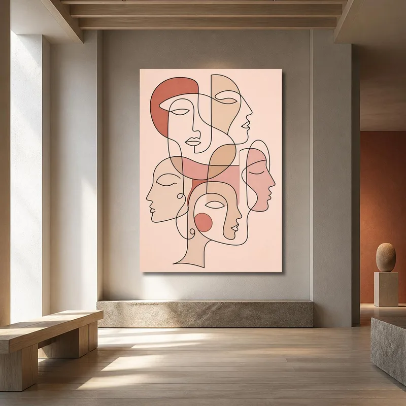 Canvas print abstract faces line art