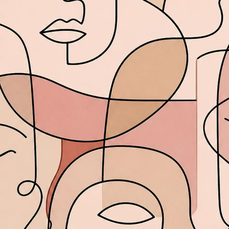 Canvas print abstract faces line art