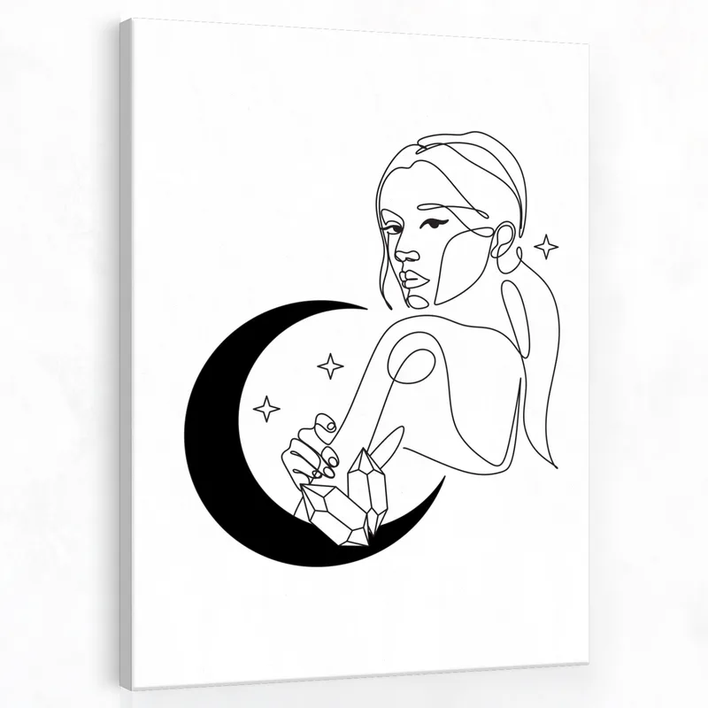 Woman with Crystals and Moon canvas art print