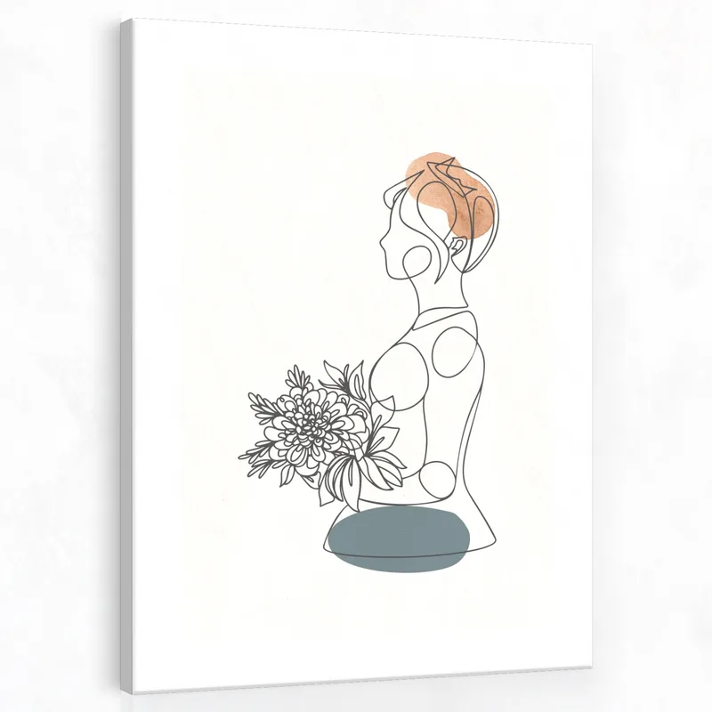 Canvas art print female figure with floral bouquet
