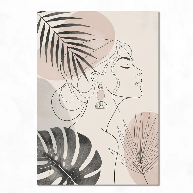 Canvas print abstract face line art