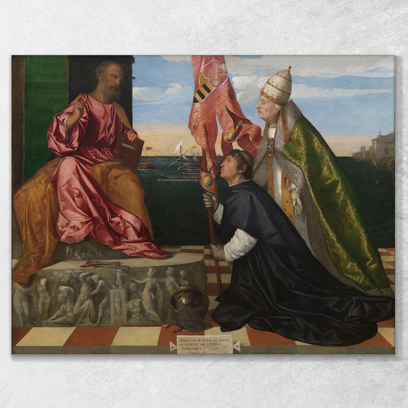 Pope Alexander Vi Presenting Bishop Jacopo Pesaro To Saint Peter Titian Tiziano Vecellio