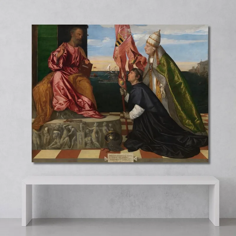 Pope Alexander Vi Presenting Bishop Jacopo Pesaro To Saint Peter Titian Tiziano Vecellio