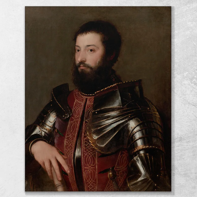Portrait D'Un Homme En Armure Titian Tiziano Vecellio