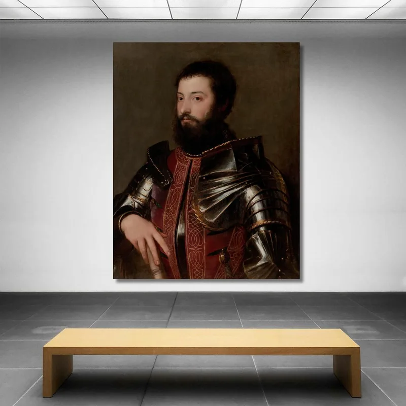 Portrait D'Un Homme En Armure Titian Tiziano Vecellio