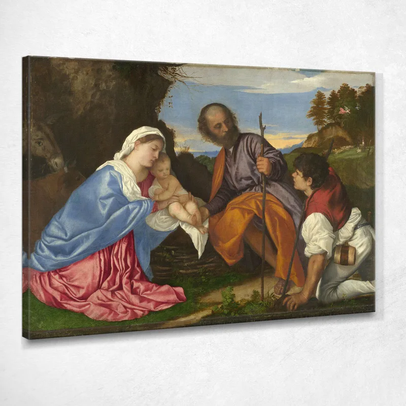 La Sacra Famiglia Con Il Pastore Titian Tiziano Vecellio quadro stampa su tela