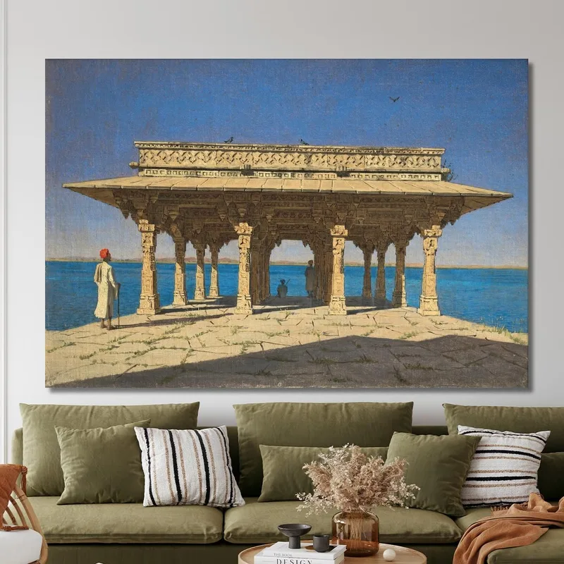 Soirée Sur Un Lac. Un Pavillon Sur Le Quai De Marbre De Rajnagar Principauté D'Udaipur Vasily Vereshchagin