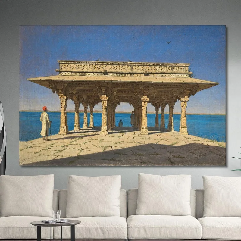 Soirée Sur Un Lac. Un Pavillon Sur Le Quai De Marbre De Rajnagar Principauté D'Udaipur Vasily Vereshchagin