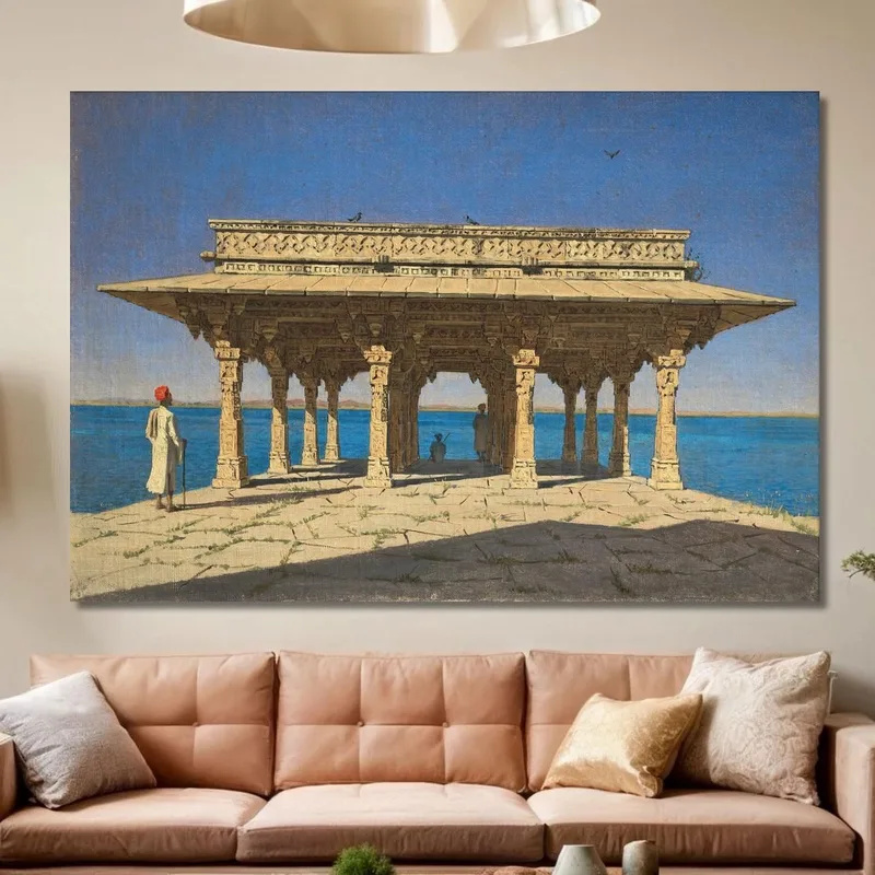Soirée Sur Un Lac. Un Pavillon Sur Le Quai De Marbre De Rajnagar Principauté D'Udaipur Vasily Vereshchagin