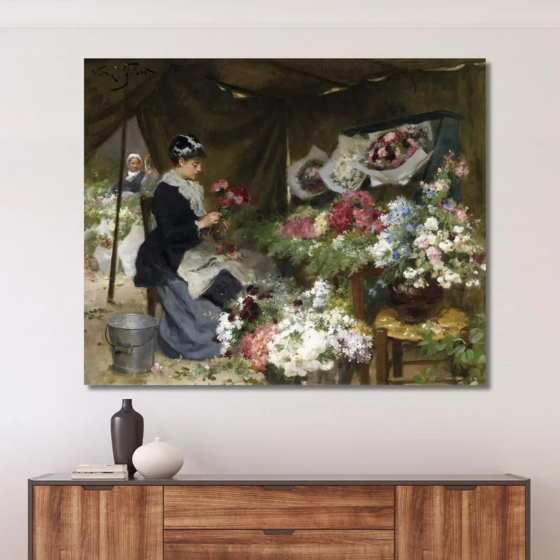 Una Vendedora De Flores Haciendo Sus Ramos Victor Gabriel Gilbert
