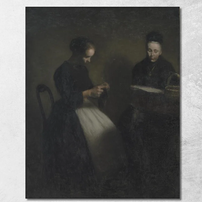 Evening In The Drawing Room. The Artist'S Mother And Wife Vilhelm Hammershøi canvas print