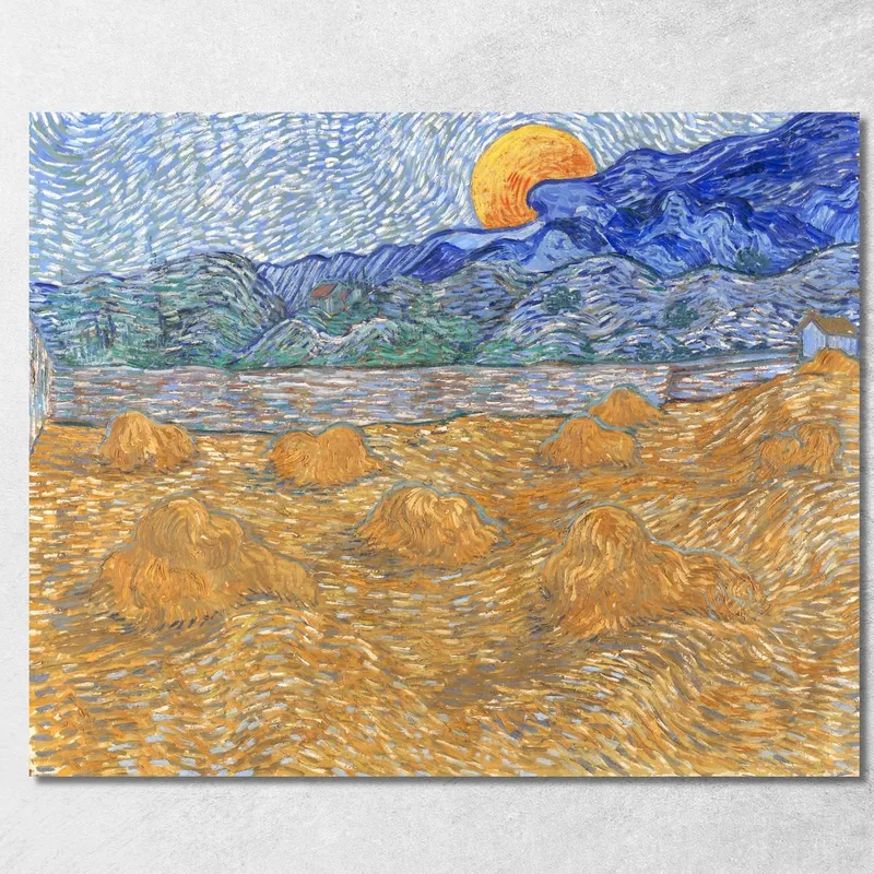 Landscape With Sheaves Of Wheat And Rising Moon Vincent van Gogh