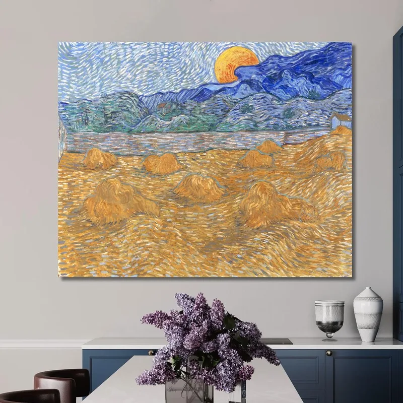 Landscape With Sheaves Of Wheat And Rising Moon Vincent van Gogh