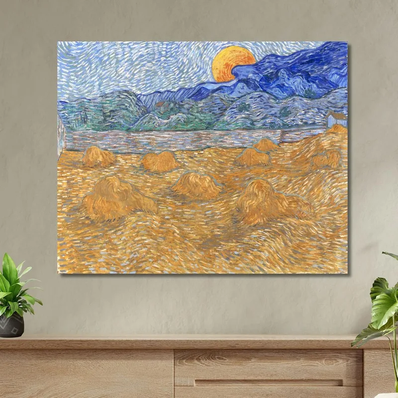 Landscape With Sheaves Of Wheat And Rising Moon Vincent van Gogh