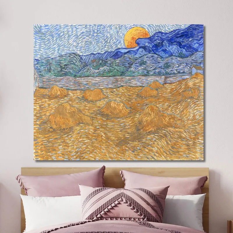 Landscape With Sheaves Of Wheat And Rising Moon Vincent van Gogh