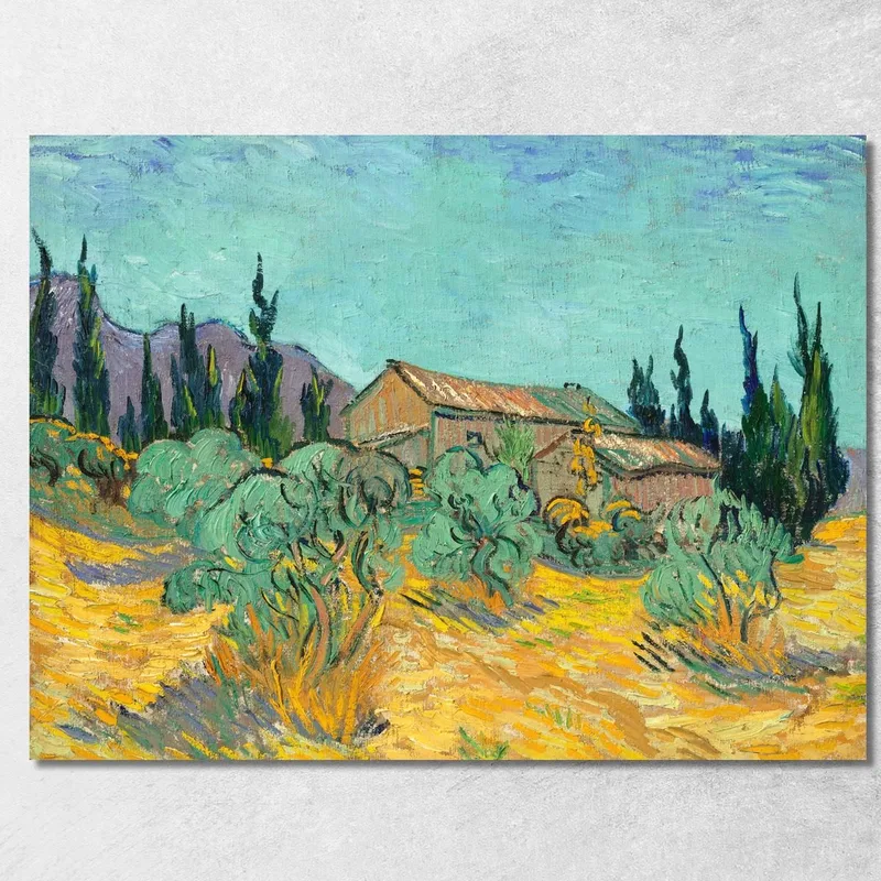 Wooden Huts Among Olive And Cypress Trees Vincent van Gogh