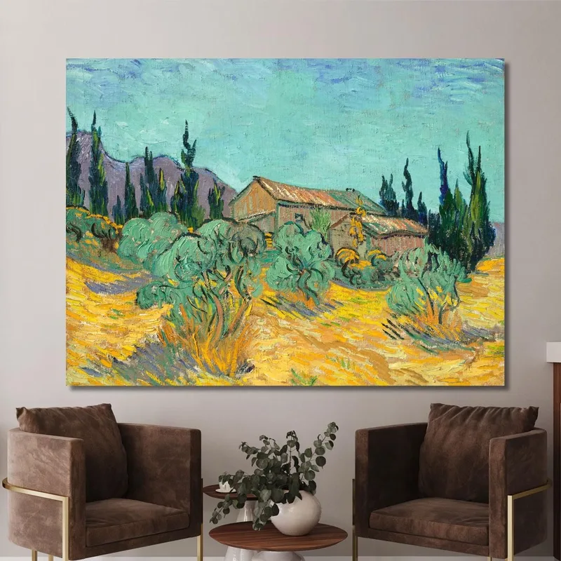Wooden Huts Among Olive And Cypress Trees Vincent van Gogh