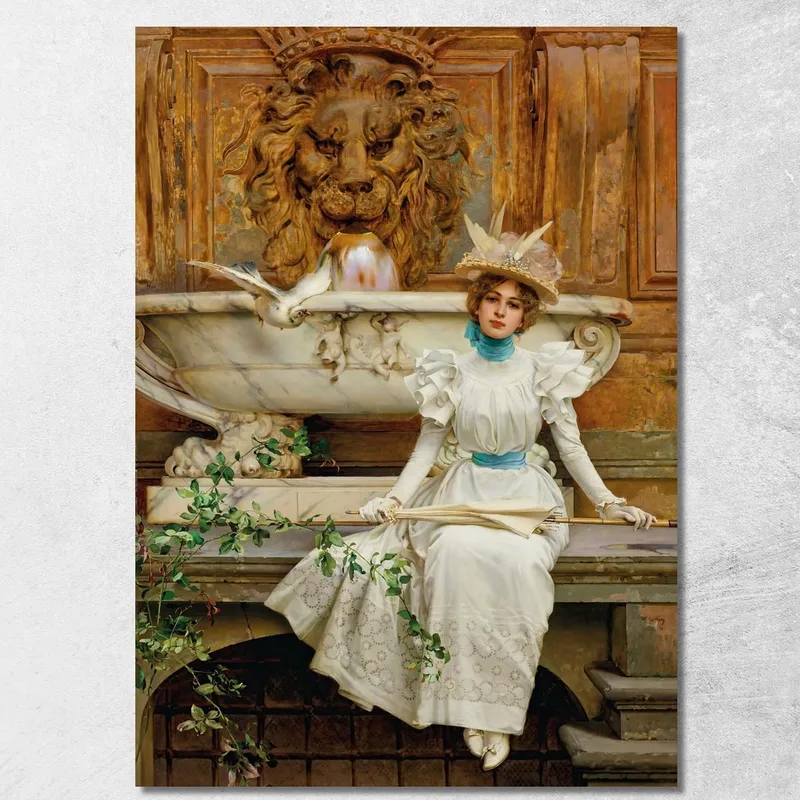 Alla Fontana Le Due Colombe Vittorio Matteo Corcos quadro stampa su tela
