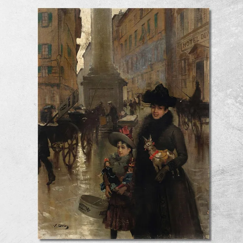Piazza Santa Trinità Florence Vittorio Matteo Corcos quadro stampa su tela