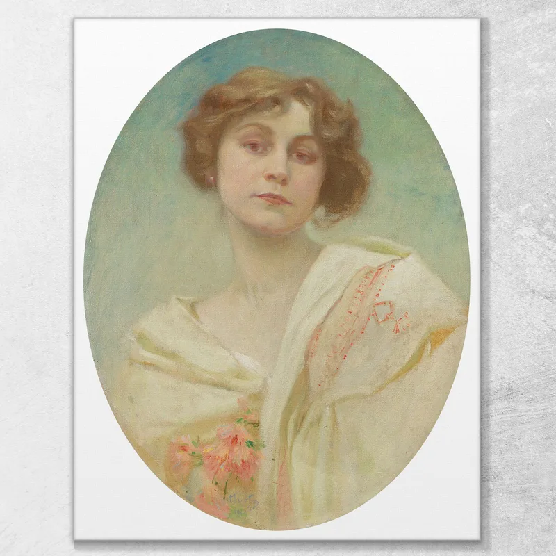 Retrato De Una Mujer Joven Con Traje Típico Alphonse Mucha