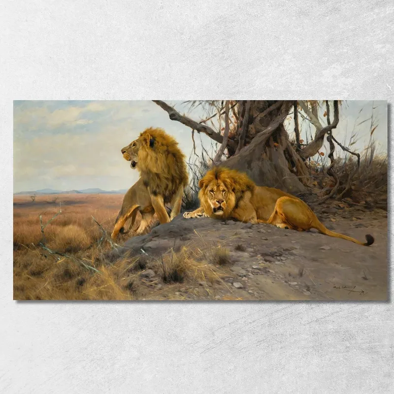 Leoni Rimbombanti Wilhelm Kuhnert quadro stampa su tela
