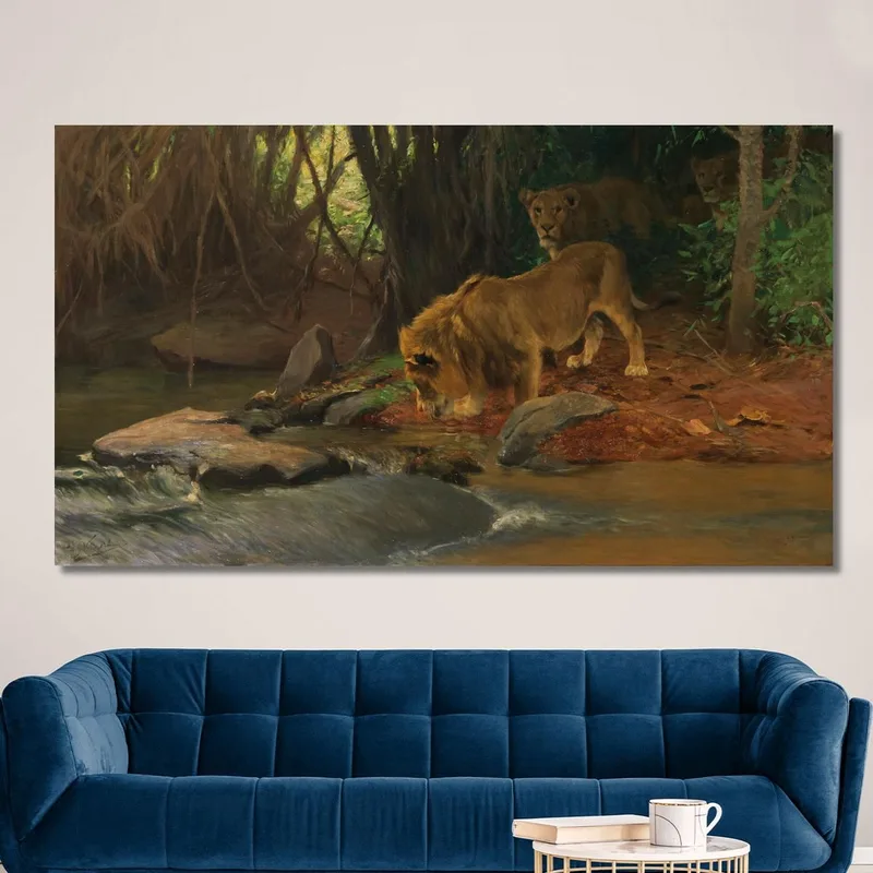 Leones En El Arroyo De La Selva Wilhelm Kuhnert