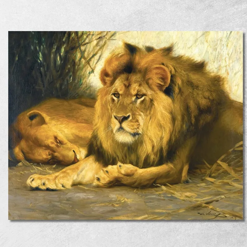 Leoni A Riposo Wilhelm Kuhnert quadro stampa su tela