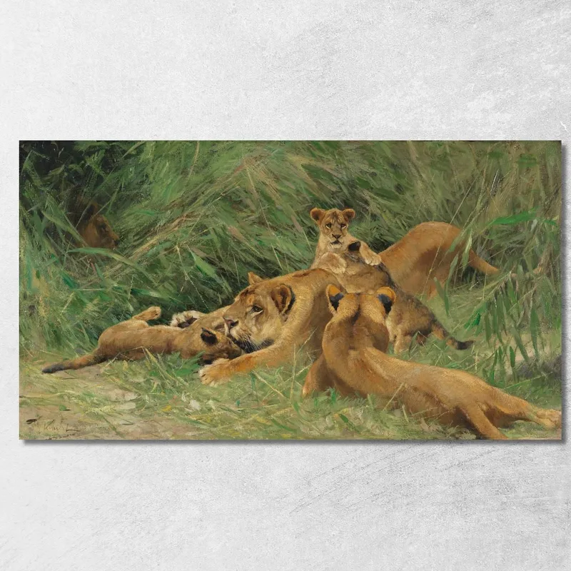 Leoni Che Giocano Wilhelm Kuhnert quadro stampa su tela