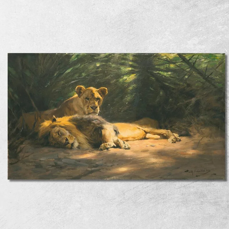 La Tana Dei Leoni Wilhelm Kuhnert quadro stampa su tela