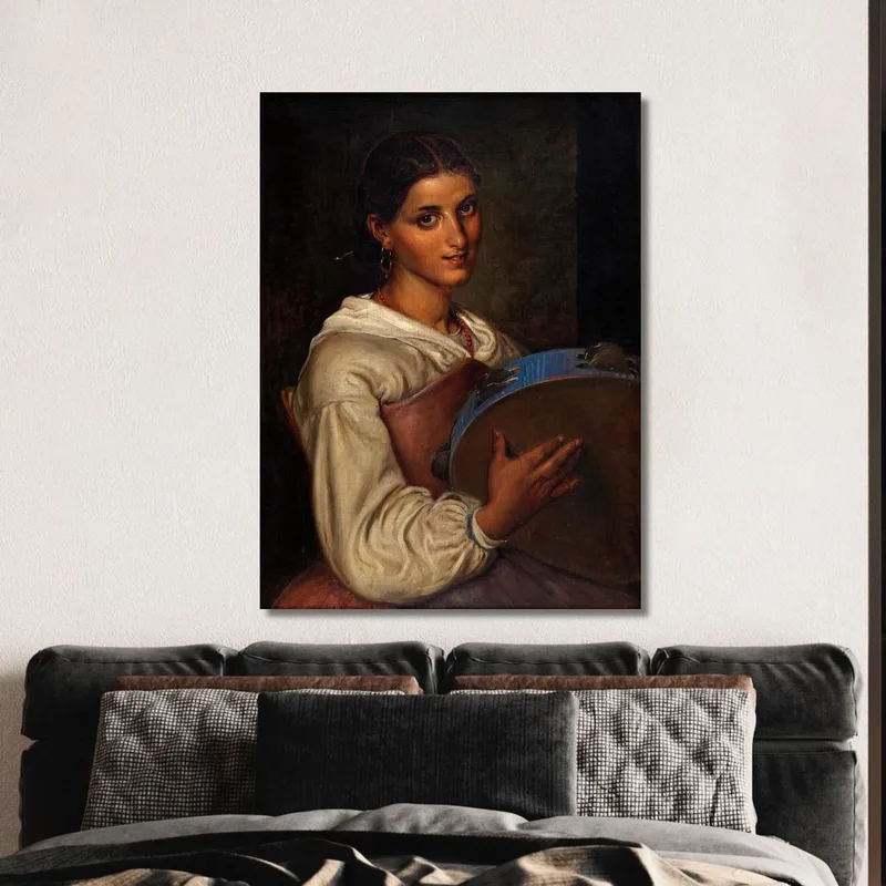 Niña Italiana Con Una Pandereta Azul Wilhelm Marstrand