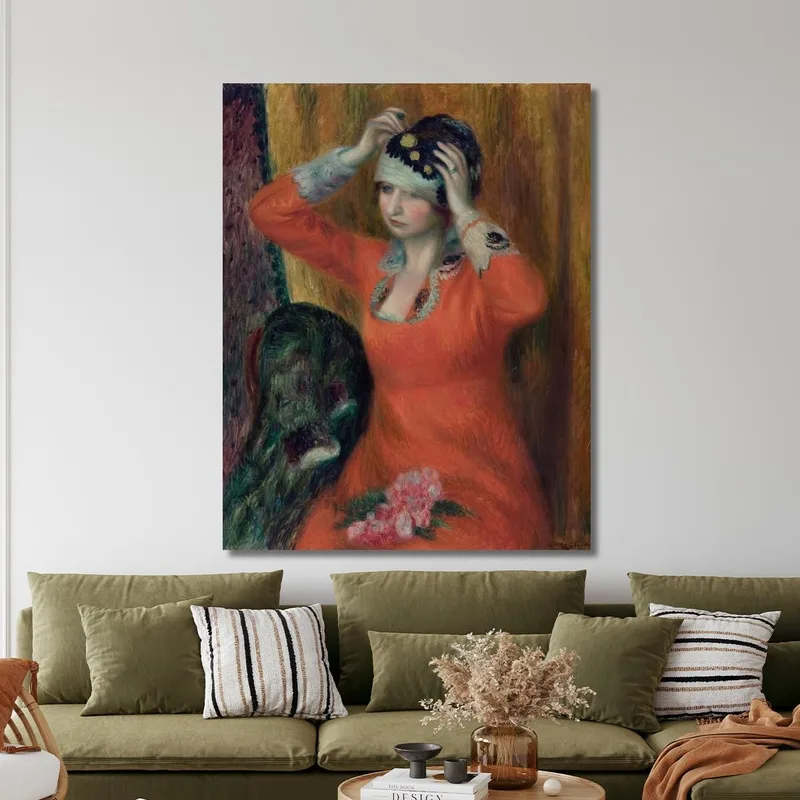 Chica Con Vestido Rojo Ajustándose El Sombrero William James Glackens