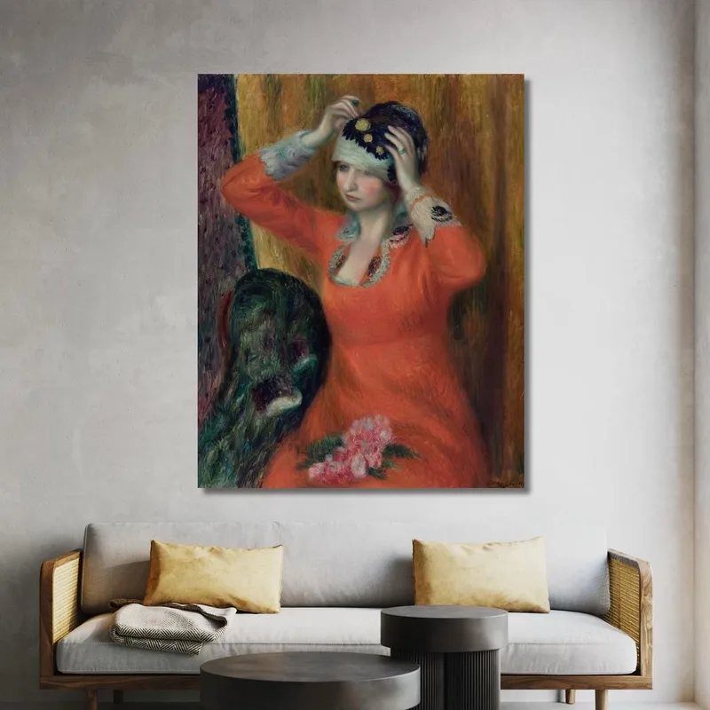 Chica Con Vestido Rojo Ajustándose El Sombrero William James Glackens