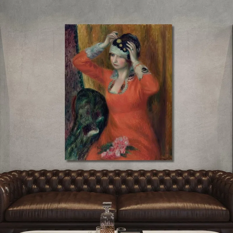 Chica Con Vestido Rojo Ajustándose El Sombrero William James Glackens