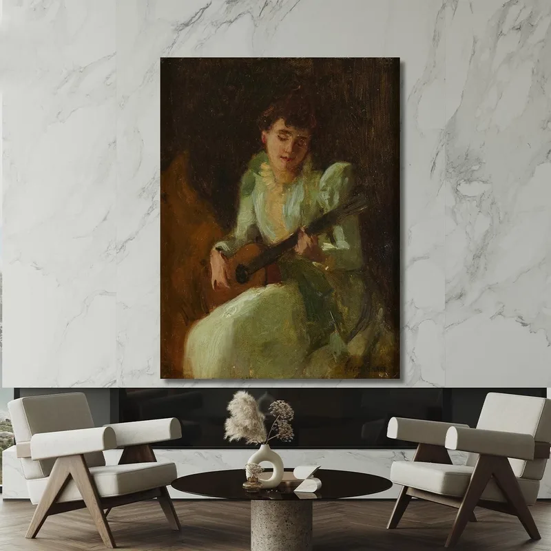 Dame Spielt Gitarre William Merritt Chase