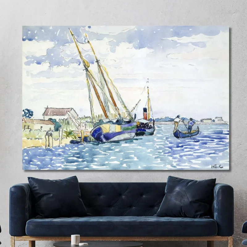 Barche Con Scena Marina Vicino A Venezia Henri Edmond Cross