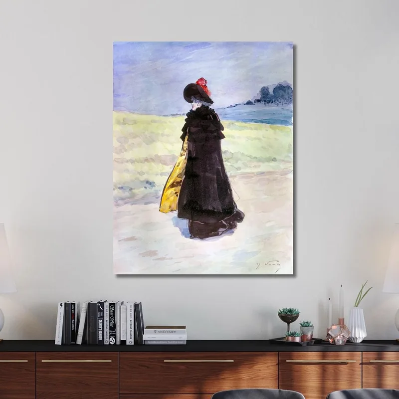 Elegante In Un Mantello Nero In Un Paesaggio Henry Somm