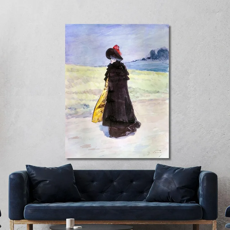 Elegante In Un Mantello Nero In Un Paesaggio Henry Somm