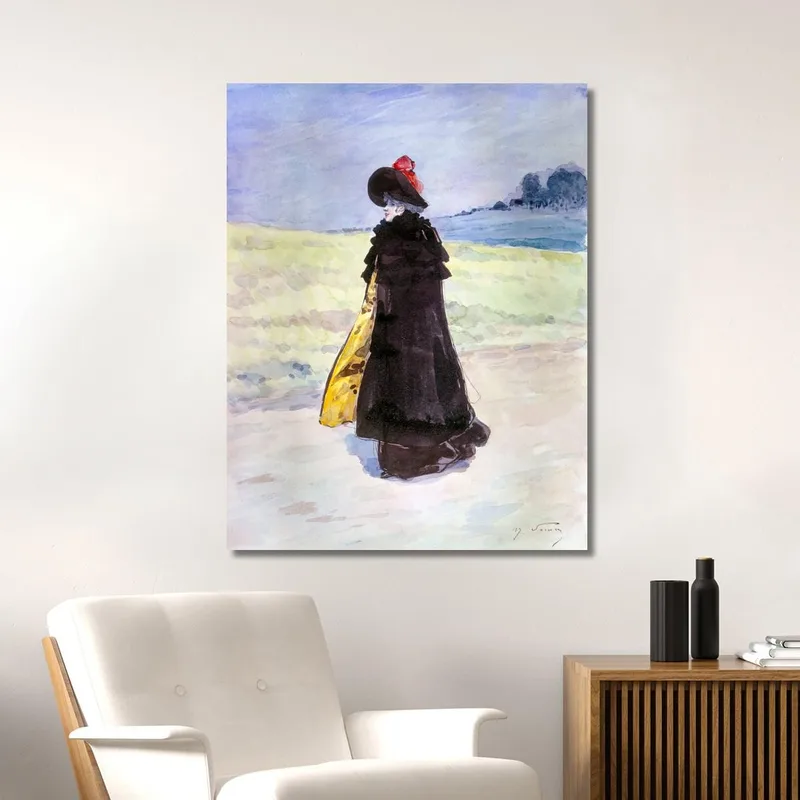 Elegante In Un Mantello Nero In Un Paesaggio Henry Somm