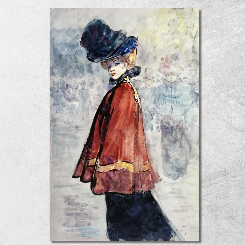 Elegant Im Roten Umhang Henry Somm drucken auf leinwand