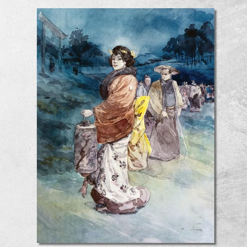 Prozession Von Figuren In Japanischen Kostümen Henry Somm drucken auf leinwand